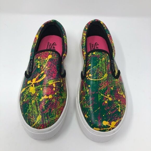 LaForst Sz 7 Leather Painted Rainbow Slip-On Streetwear Casual Sneakers - Picture 3 of 9